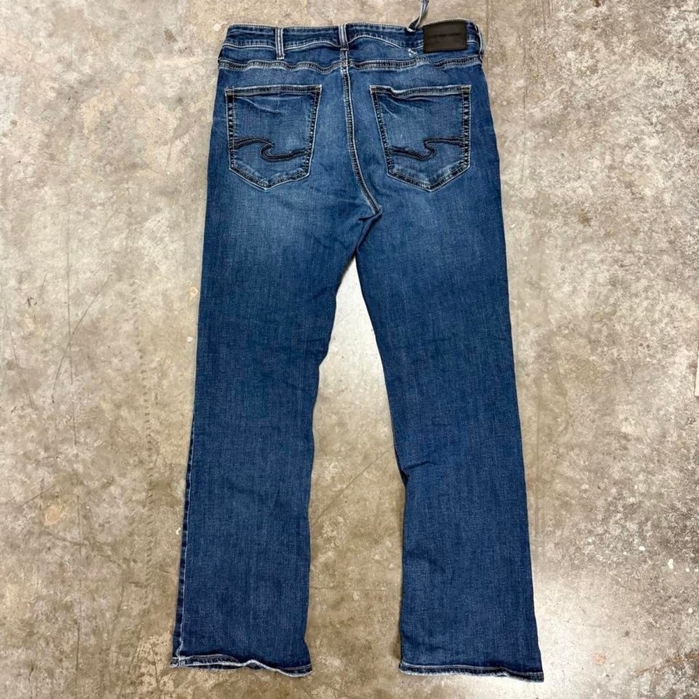 Y2K Silver Dark Wash Distressed Bootcut Jeans 34x31